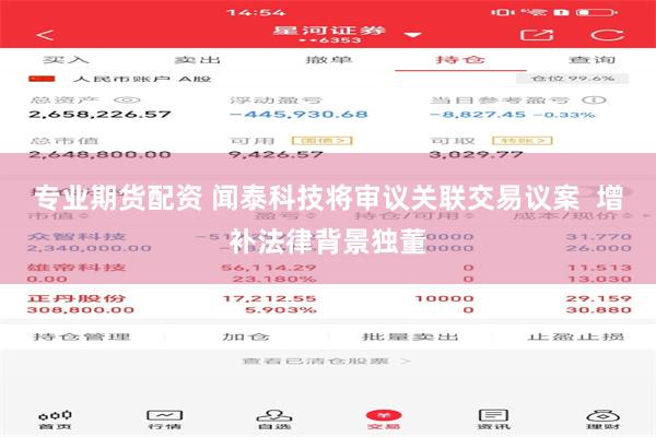 专业期货配资 闻泰科技将审议关联交易议案  增补法律背景独董